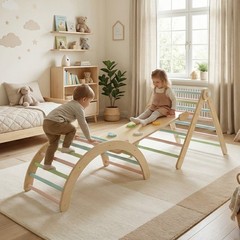 Wooden Toddler Climbing Arch Ramp Ladder Set, Indoor Playground Toy US