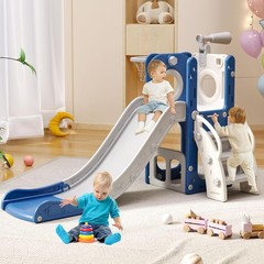 6 in 1 Toddler Playset Slide for Kids with Basketball Hoop Ball Ring Kids Slide