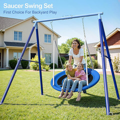 Heavy Duty 500Lbs Saucer Swing Set – Metal Frame for Kids 3-12, Adjustable Stand
