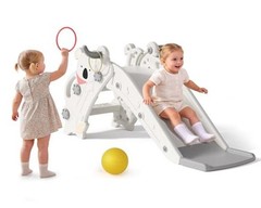 Toddler Slide Indoor & Outdoor Playground, 4-in-1 Baby Slide with Cream & Gray