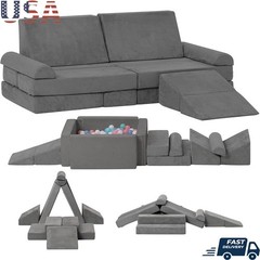 9 Piece Kids Play Couch Modular Soft Foam Sofa Climbing Ball Pit Slide Set New