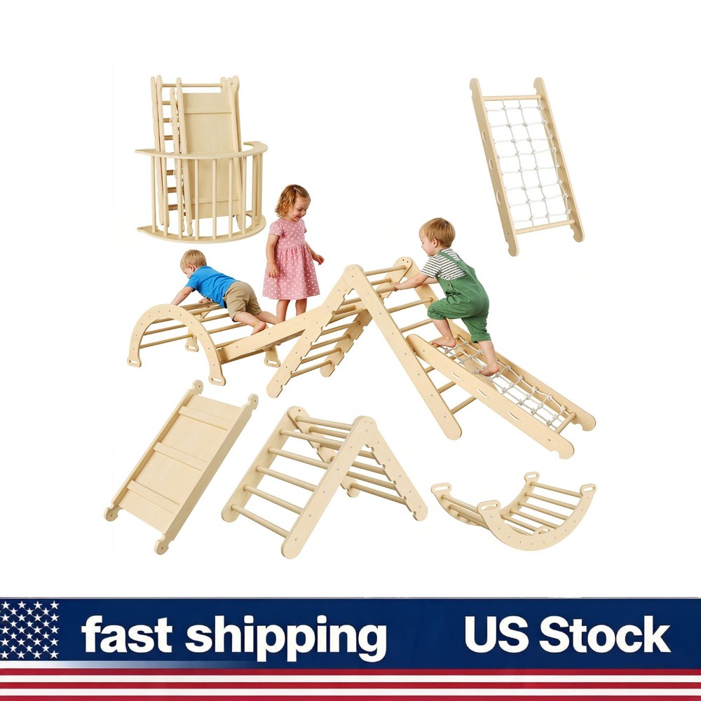 Foldable Wooden Climbing Frame 8-in-1 Toy Arch Ramp Ladder Indoor for Toddlers