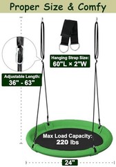 24 Inch Saucer Tree Swing Set for Kids & Adults, Adjustable Swing 24 inch Green