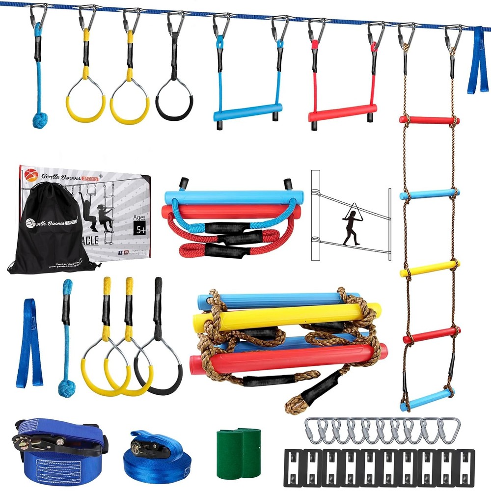 Slackline Obstacle Course 2x56FT Ninja Warrior 8 Obstacles