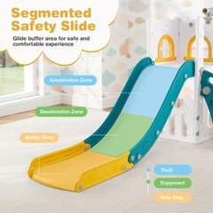 6 in 1 L-shaped Toddle Slide for Toddlers Age 1-3 Baby Slide w/ Basketball Hoop