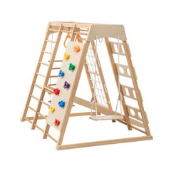 Wooden Slide And Climbing Wall For Toddlers 3+, Natural Wood, 176 Lbs Capacity