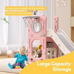 6 in 1 Playset with Slide, Slide with Basketball Hoop, , Ring Toss, Indoor Ou…