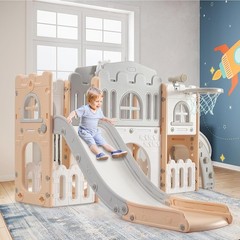 8 in 1 Toddler Slide Playset for Age 1-3 with Climber Toy Storage Gray and Pink
