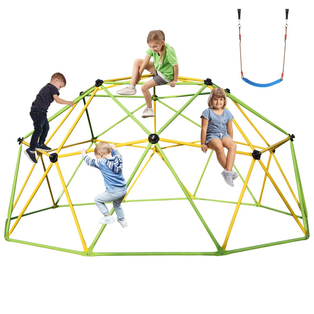 10FT Kids Outdoor Climbing Dome Jungle Gym Backyard Playground Frame w/ Swing