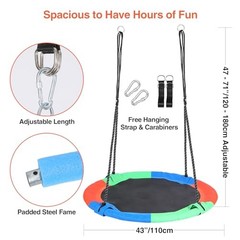 43″ Tree Swing for Kids Outdoor, Waterproof Large Round 43″-blue Green Orange