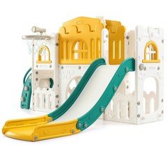 8 in 1 Toddle Slide Playset, Kids Slide and Climber Playset w/Aisle, Basketba…