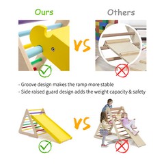 Set of 3 Wooden Climbing Ladder Triangle Climber Toy w/ Ramp Slide Toddler Kids