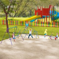 Metal Seesaw for Kids Outdoor 71.75″ L x 71.75″ W x 19″ H, Red Blue Yellow