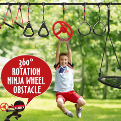 50 Ft Ninja Warrior Obstacle Course for Kids with Tree Swing, Portable Slackline
