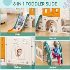 8 in 1 Toddler Slide Set, Kid Slide with Basketball, Indoor Playset for 1-3