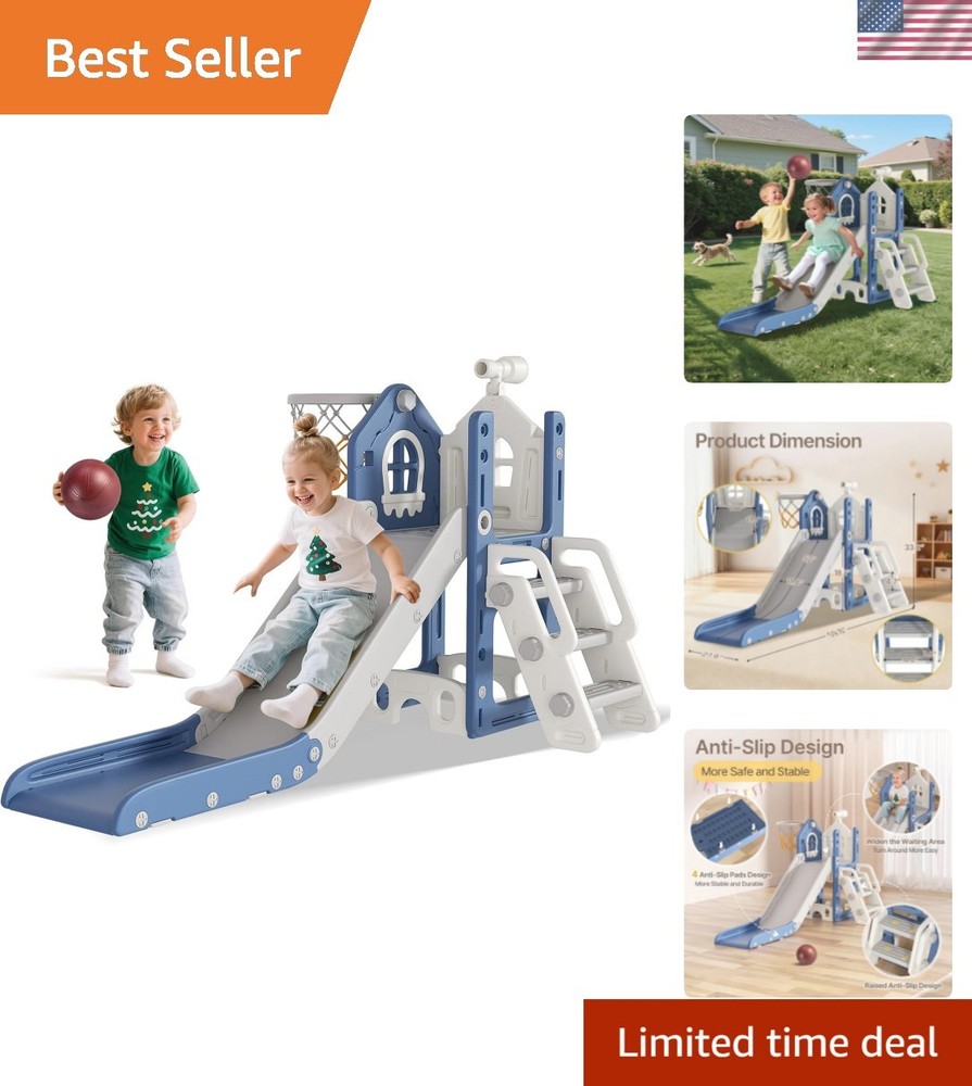 6 in 1 Toddler Slide – L-Shaped Baby Slide for Toddlers Aged 1-3 with Basketb…