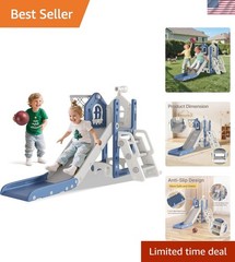 6 in 1 Toddler Slide – L-Shaped Baby Slide for Toddlers Aged 1-3 with Basketb…