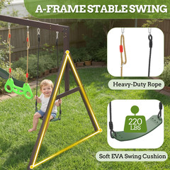 Swing Set W/ Wave Slide & 2 Belt Swings – Kids Outdoor Backyard Play Equipment