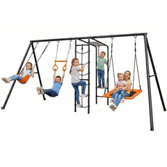 Metal Swing Set for Kids Backyard with Swings, Climbing Ladder Trapeze Bar 550lb