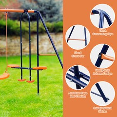 Outdoor Kids Swing Set W/2 Seats & 1 Glide Swing Set for Backyard 440lb Capacity