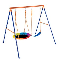 Uimoso Swing Sets for Backyard 1 Saucer 1 Belt Swing Seat A-Frame Metal Stand