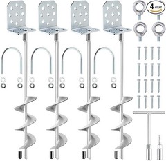 Swing Set Anchors 20″ – Heavy Duty Ground Anchors Screw in with L-Brackets & Dri