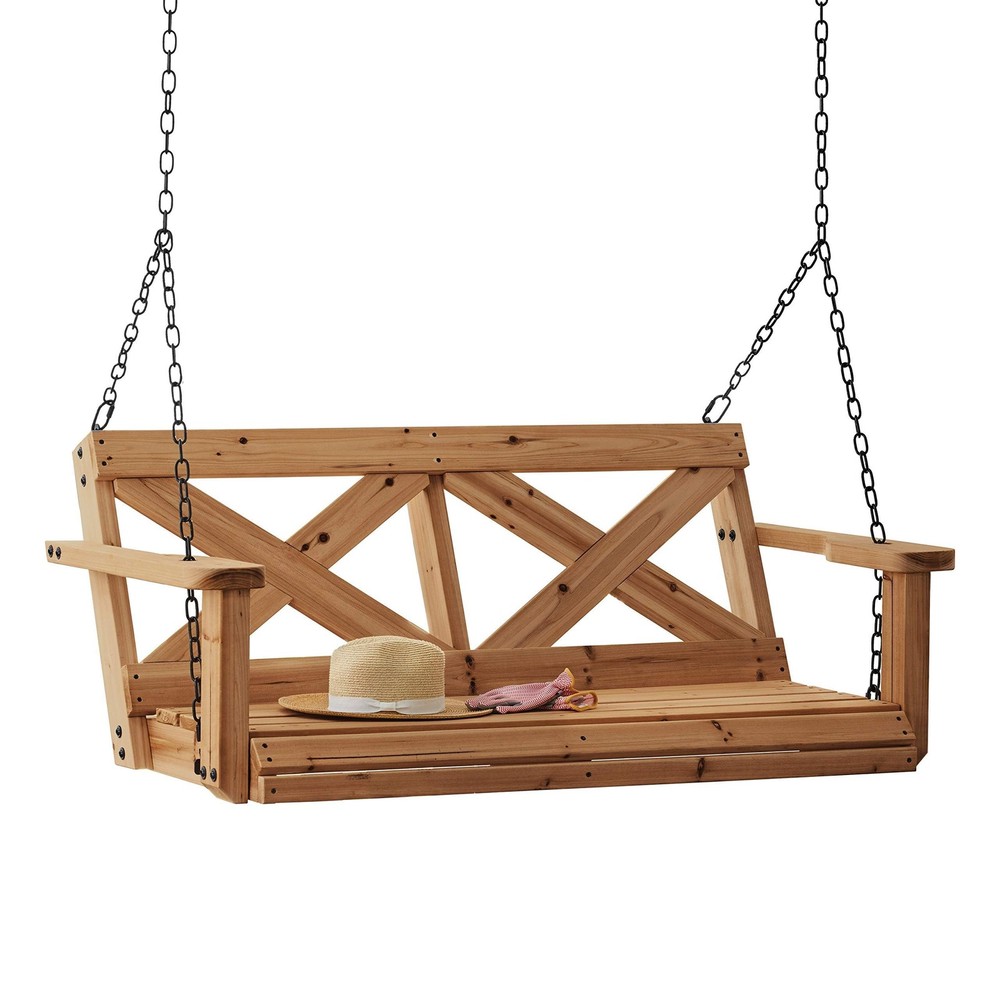 Covery 55″ Cedar Wood Farmhouse Outdoor Porch Swing Bench With Twoperson Seating