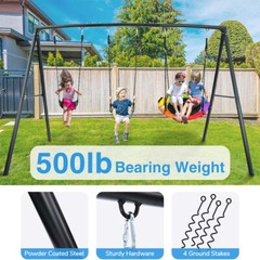 500lb Metal Swing Set Backyard Kids Adult Heavy Duty Metal Frame with 3 Swings