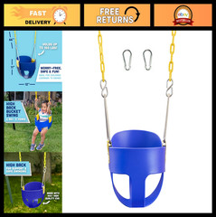 High Back Full Bucket Toddler Swing Seat with Coated Chains & Carabiners – Blue