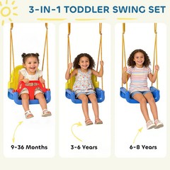 3 in 1 Toddler Swing Set, Folding Child Swing Set for Kids, Blue USA