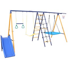 7 in 1 Swing Set for Kids Outdoor A-Frame Heavy-Duty Metal Swing Sets with Slide