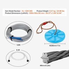 Uimoso 120 ft Zip Line Kit for Kids Adult Trolley Slackers Zipline Up to 500 lb
