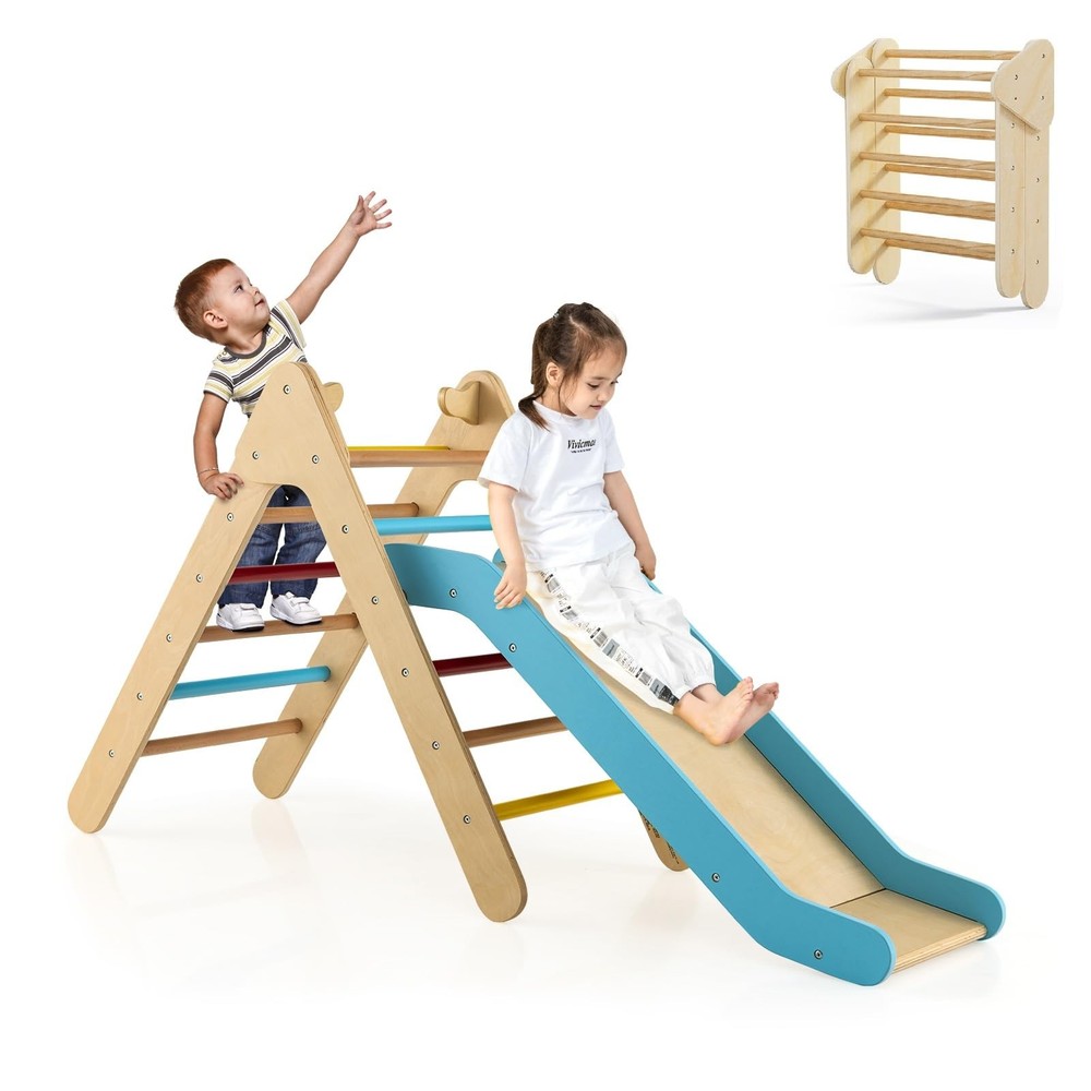Pikler Triangle Set 2 in 1 Climbing Toys for Toddlers Foldable Wood Montessor…