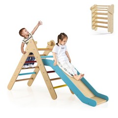 Pikler Triangle Set 2 in 1 Climbing Toys for Toddlers Foldable Wood Montessor…