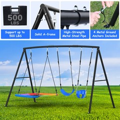 4 IN1 Heavy Duty Metal Swing Set Kids Backyard Playset with 3 Swings for Outdoor