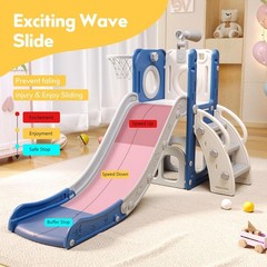 6 in 1 Toddler Playset Slide for Kids with Basketball Hoop Ball Ring Kids Slide