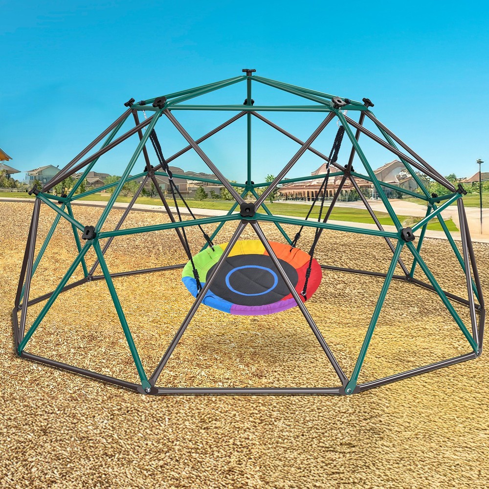 10ft Climbing Dome Swing Set Jungle Gym Rust-Resistant Outdoor Playset for Kids