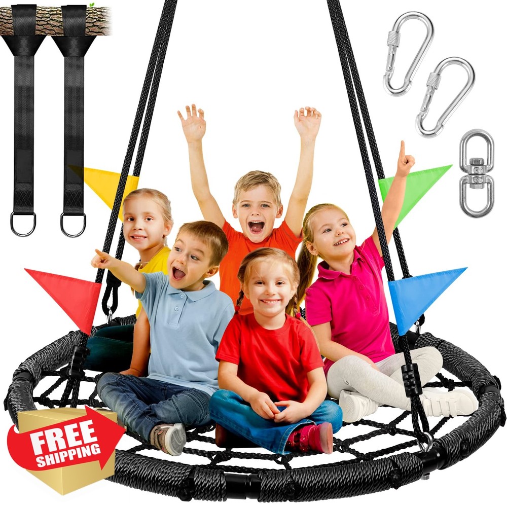 Odoland Black 43in Spider Web Tree Swing