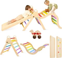 7 in 1 Rainbow Pikler Triangle Set with 41in Ramp & Arch Rocker