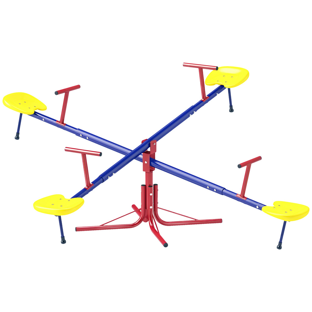 Teeter Totter for Kids with 4 Seats for 3-8 Years, Red Blue Yellow