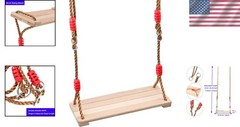 15.57 x 6.3 Inch Wooden Swing, Hanging Tree Swing Seat with Adjustable Rope a…