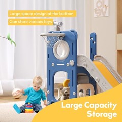 6 in 1 Toddler Playset with Hoop Ball Kids Playground Slide Outdoor Blue