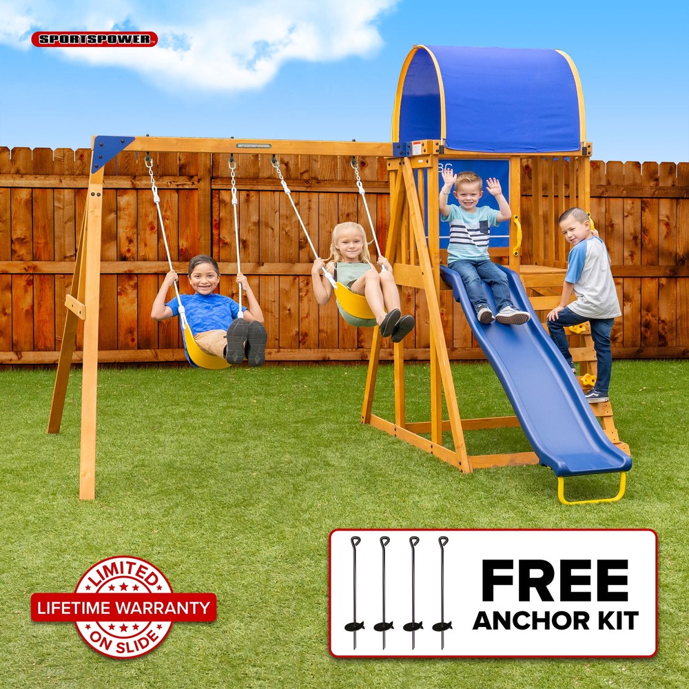 Wooden Swing Set Outdoor Slide Kids Backyard Playground Playset Playhouse AFrame