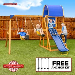 Wooden Swing Set Outdoor Slide Kids Backyard Playground Playset Playhouse AFrame