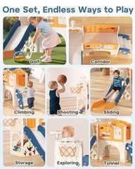 Toddler Slide Set, 13 in 1 Kids Indoor Slide for Toddler 1-3, Blue&yellow