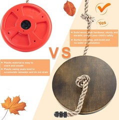 Wooden Round Disc Tree Swing Adjustable 51″-73″ Climbing Rope for Kids Outdoor