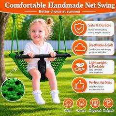 Hi-Na Swing Seats for Kids, Baby, Hand-Made Net Swing with Adjustable Green