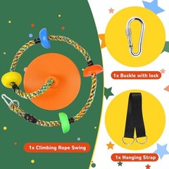 Tree Swing for Kids,Heavy Duty Single Disc Seat Climbing Rope Set Orange Swing