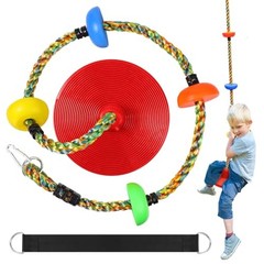Tree Swing for Kids,Heavy Duty Single Disc Seat Climbing Rope Set Red Swing