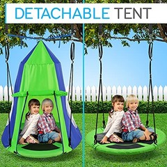40″ Kids Hanging Tent Swing, Outdoor Saucer Swing with Hang Kit and Green